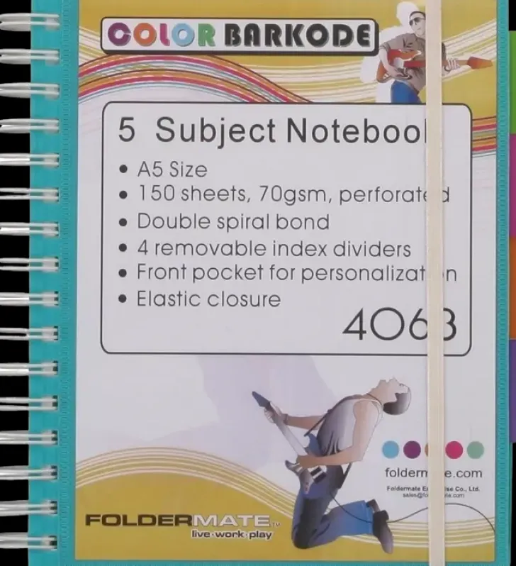 Foldermate Color Barkode Kierremuistikirja Viivallinen A5 Varilajitelma