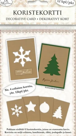 J.K. Primeco Koristekortti Joulukuviot Uusioruskea 12 Kpl