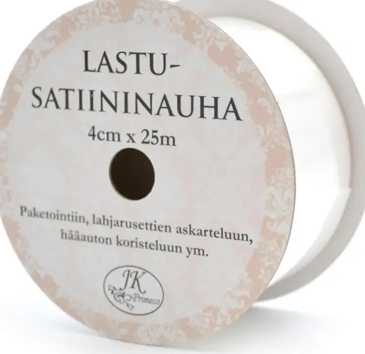 J.K. Primeco Lastusatiininauha Valkoinen 4Cm X 25M