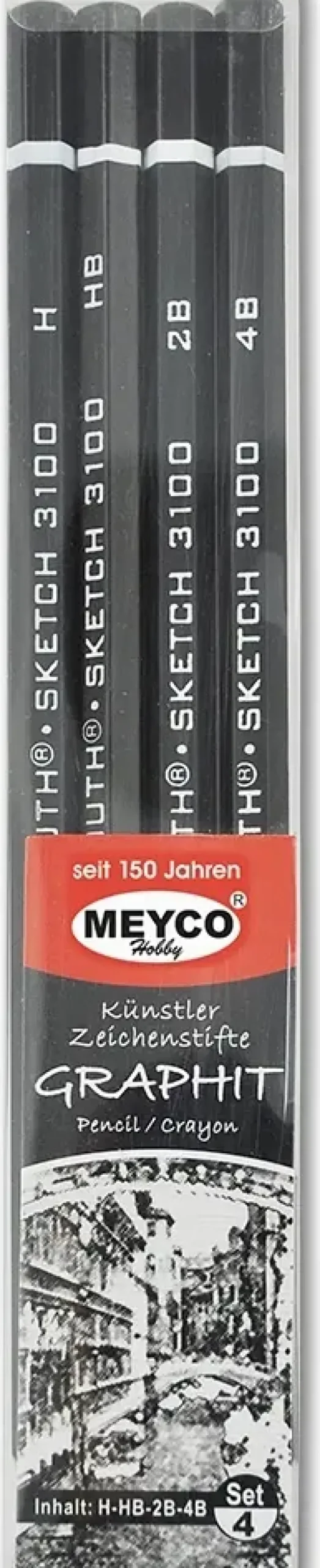 Meyco Hobby Graphit Luonnoskynat 4Kpl H, Hb, 2B, 4B Muovikotelossa