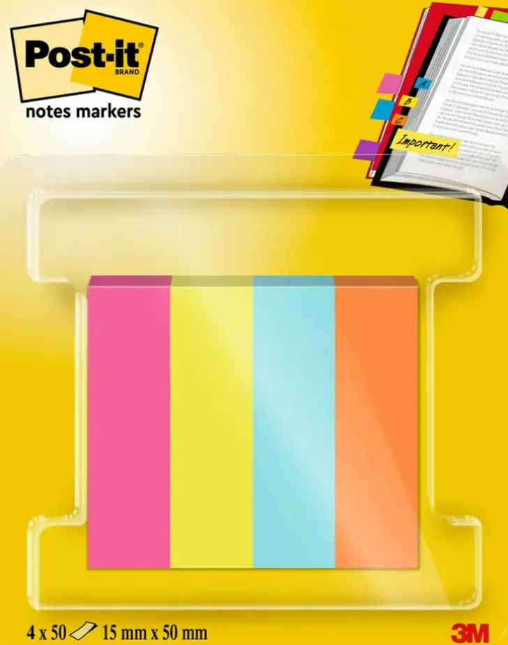 Post-It®-Merkkaajat, Poptimistic-Varilajitelma, 12,7 X 44,4 Mm, 50 Arkkia/Lehtio, 4 Lehtiota/Pakkaus