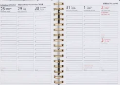 Poytakalenteri A5 Kierresidottu, Musta-Valkoinen