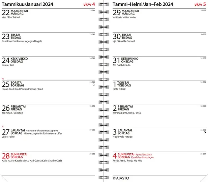 Poytakalenteri Viikkopaivyri/Veckodatumvisare 14 Eko
